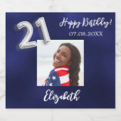 21e verjaardag marine blauwe foto sparkling wijnetiket (Enkel label)