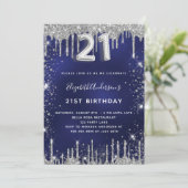 21e verjaardag marineblauw zilverglitter luxe kaart (Staand voorkant)