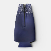 21e verjaardag marineblauwe zilveren glitterstof n flesjeskoeler (Achterkant)