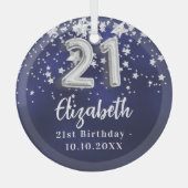21e verjaardag marineblauwe zilveren sterren glas ornament (Voorkant)