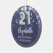 21e verjaardag marineblauwe zilveren sterren glas ornament (Voorkant links)