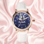 21e verjaardag marineblauwe zilveren sterren horloge<br><div class="desc">Een cadeau voor een 21e verjaardag. Een marineblauwe achtergrondkleur met faux zilveren sterren. De blauwe kleur is ongelijk. Voeg een naam,  datum toe.</div>