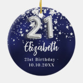 21e verjaardag marineblauwe zilveren sterren keramisch ornament (Achterkant)