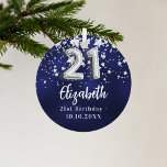21e verjaardag marineblauwe zilveren sterren metalen ornament<br><div class="desc">Een marineblauwe achtergrondkleur met faux zilveren sterren. De blauwe kleur is ongelijk. Jouw namen,  tekst/datum toevoegen</div>