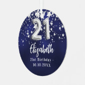 21e verjaardag marineblauwe zilveren sterren metalen ornament (Voorkant links)