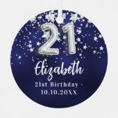 21e verjaardag marineblauwe zilveren sterren metalen ornament (Voorkant)