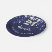 21e verjaardag marineblauwe zilveren sterren papieren bordje (Gekanteld)