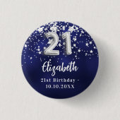 21e verjaardag marineblauwe zilveren sterren ronde button 3,2 cm (Voorkant)