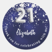 21e verjaardag marineblauwe zilveren sterren ronde sticker (Voorkant)