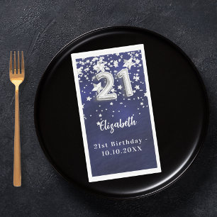 21e verjaardag marineblauwe zilveren sterren servet