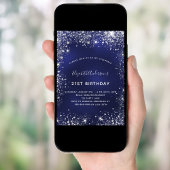 21e verjaardag marinesblauwe zilverglitter glamour kaart