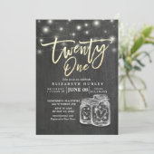 21e verjaardag Mason Jars String Lights Chalkboard Kaart (Staand voorkant)