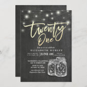 21e verjaardag Mason Jars String Lights Chalkboard Kaart (Voorkant / Achterkant)