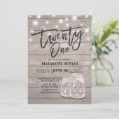 21e verjaardag Mason Jars String Lights Wood Kaart (Staand voorkant)