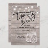 21e verjaardag Mason Jars String Lights Wood Kaart (Voorkant / Achterkant)