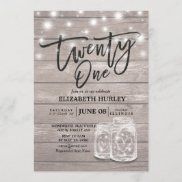 21e verjaardag Mason Jars String Lights Wood Kaart