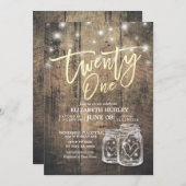 21e verjaardag Mason Jars String Lights Wood Kaart (Voorkant / Achterkant)