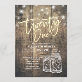21e verjaardag Mason Jars String Lights Wood Kaart