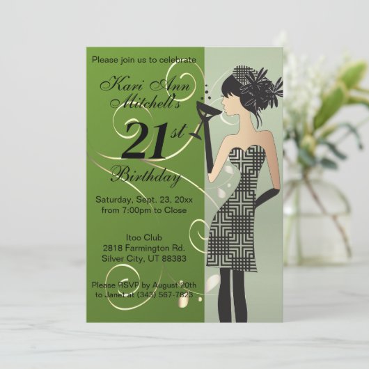 21e verjaardag meisje partij Bash - Groen Kaart (Staand voorkant)