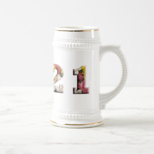 21e verjaardag mijlpaal Bloemen Gepersonaliseerd Bierpul