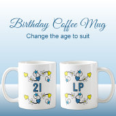 21e verjaardag mijlpaal leeftijd initialen blauw g koffiemok