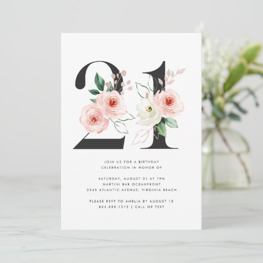 21e Verjaardag Modern Floral Roos Goud Groen Kaart (Staand voorkant)