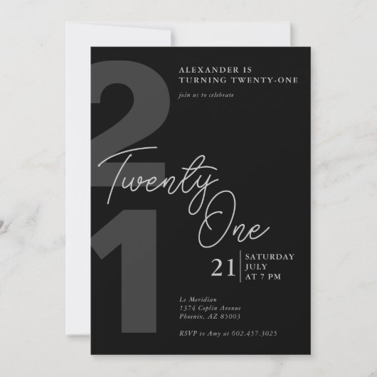 21e verjaardag Modern Minimalist Zwart Grijs Kaart (Voorkant)