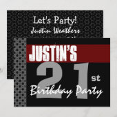 21e verjaardag Modern Red Silver W1703 Kaart (Voorkant / Achterkant)