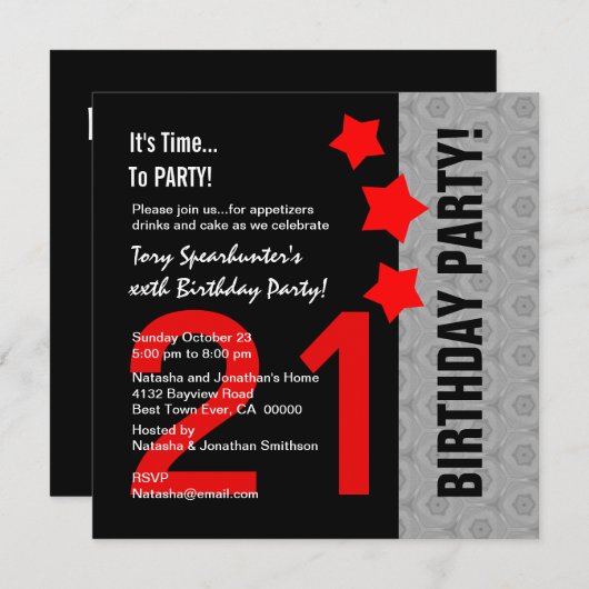 21e verjaardag Modern Rood Zilver Zwart A13 Rode S Kaart (Voorkant / Achterkant)