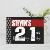21e verjaardag Modern voor Him Red White Black W16 Kaart (Staand voorkant)