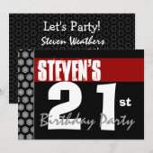 21e verjaardag Modern voor Him Red White Black W16 Kaart (Voorkant / Achterkant)