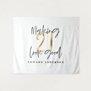 21e verjaardag modern zwart en goud stijlvol wandkleed