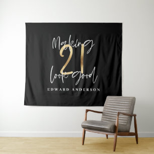 21e verjaardag modern zwart en goud stijlvol wandkleed