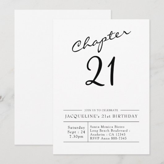 21e verjaardag Moderne 21 partij Kaart (Voorkant / Achterkant)
