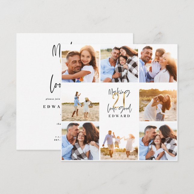 21e verjaardag moderne foto-collage voor zwart en  (Voorkant / Achterkant)