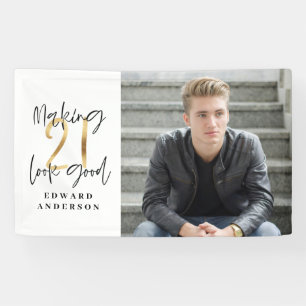 21e verjaardag moderne foto-collage voor zwart en spandoek