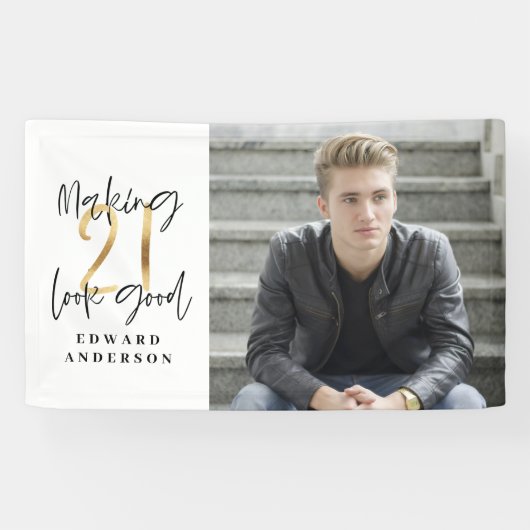 21e verjaardag moderne foto-collage voor zwart en spandoek (Horizontaal)