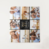 21e verjaardag moderne zwarte en gouden fotocollag wandkleed (Voorkant)