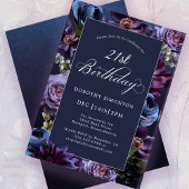 21e Verjaardag Moody Paarse Bloemenuitnodiging Kaart
