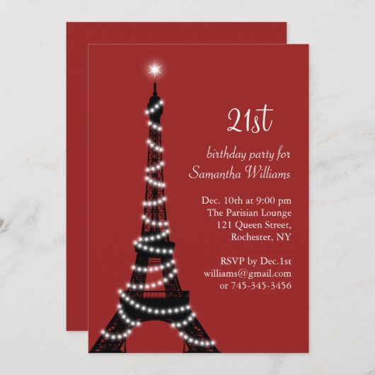 21e verjaardag Mousserende Eiffeltoren Kaart (Voorkant / Achterkant)