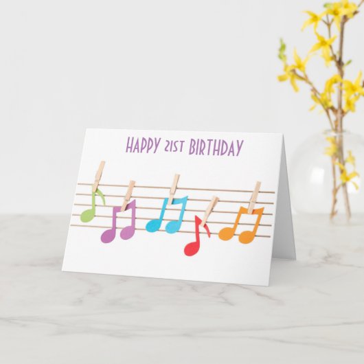 **21E VERJAARDAG** MUZIEKNOTEN VERJAARDAGSWENSEN KAART (Gele Bloem)