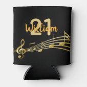 21e verjaardag muzieknoten zwarte goudnaam blikjeskoeler (Voorkant)