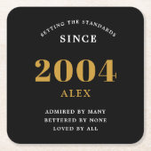 21e verjaardag naam 2004 zwart goud elegante Chic Kartonnen Onderzetters (Voorkant)