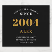 21e verjaardag naam 2004 zwart goud elegante Chic Sparkling Wijnetiket (Enkel label)