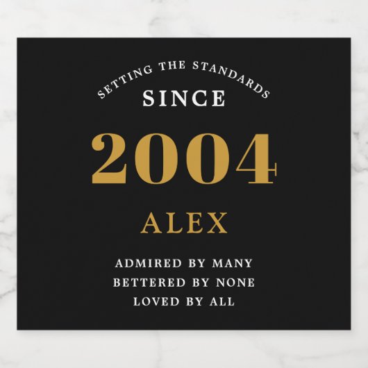 21e verjaardag naam 2004 zwart goud elegante Chic Sparkling Wijnetiket (Enkel label)