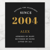 21e verjaardag naam 2004 zwart goud elegante Chic Wijn Etiket (Enkel label)
