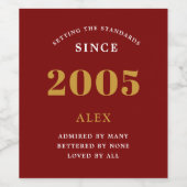 21e verjaardag naam 2005 rood goud elegante Chic Wijn Etiket (Enkel label)