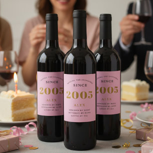 21e Verjaardag Naam 2005 Roze Goud Elegant Chic Wijn Etiket