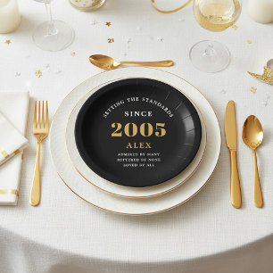 21e Verjaardag Naam 2005 Zwart Goud Elegant Chic Papieren Bordje