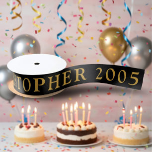 21e Verjaardag Naam 2005 Zwart Goud Elegant Chic Satijnen Lint